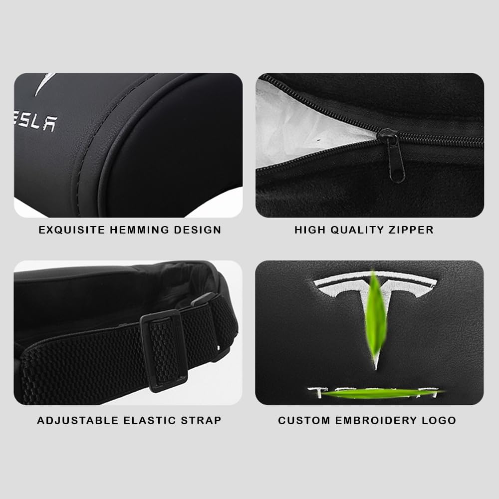 Car Headrest Neck Pillow Support Ergonomic, with Valve Stem Covers Accessory for Driving Seat Fatigue Relief Compatible with Model S X 3 Y & Cybertruck - 1 Piece
