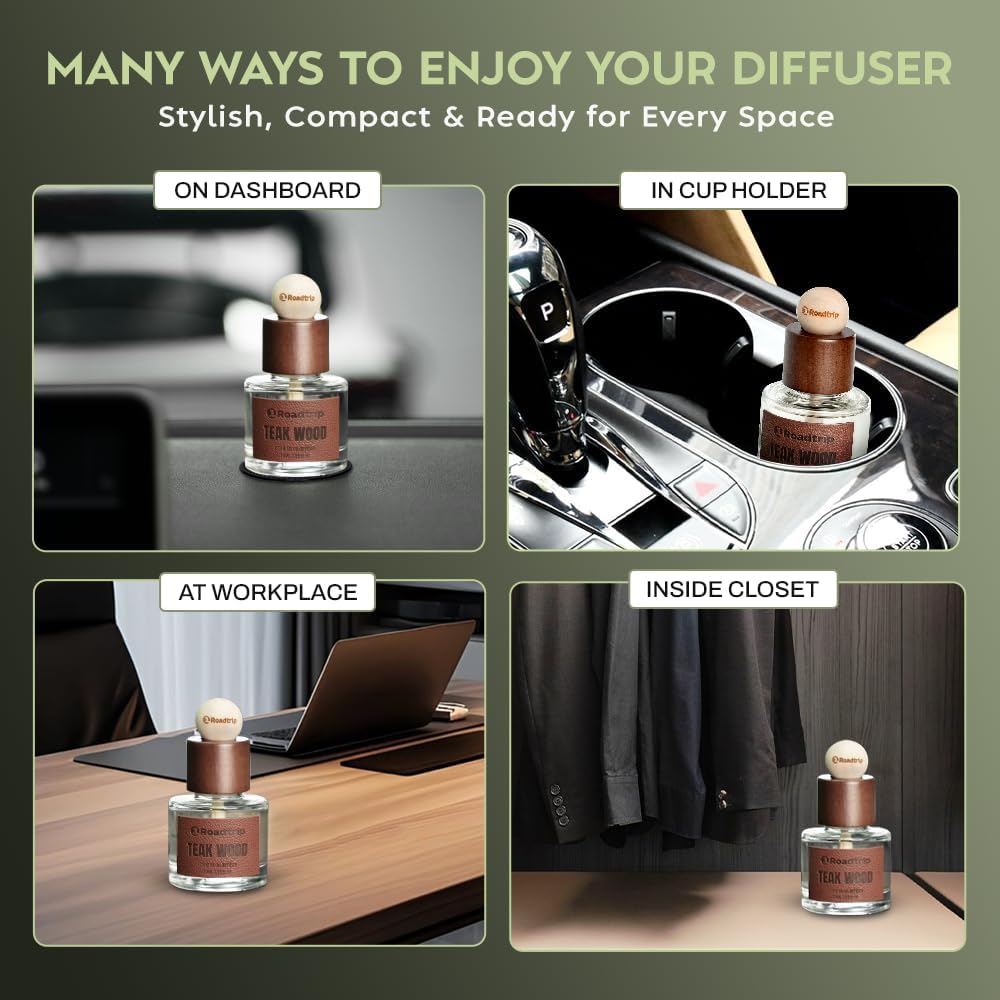 Car Air Freshener 50ML - Light Teakwood Fragrance - Cup Holder Diffuser - Car Interior Accessory - Non Toxic Air Freshener for Men & Women