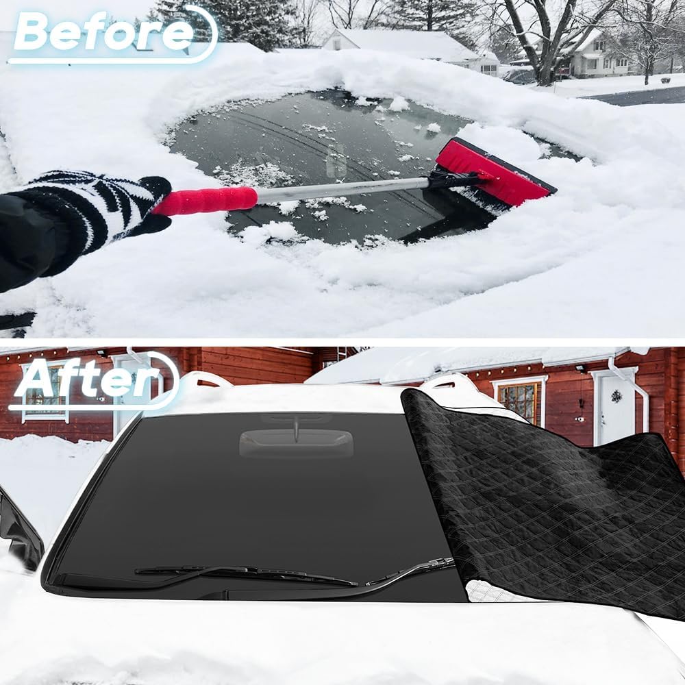 Auto Windshield Snow Cover for 2022-2025 Ford Maverick, Exterior Front Window Frost Guard Ice Protection Sun Shade White