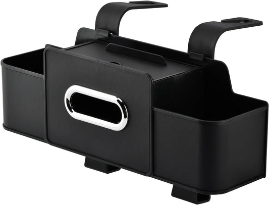 4-in-1 Back Seat Car Organizer with Extra Large Capacity, 2 Cup Holders, Tissue Box Dispenser & Storage Hook for Phone, Snacks, Toys(Black)