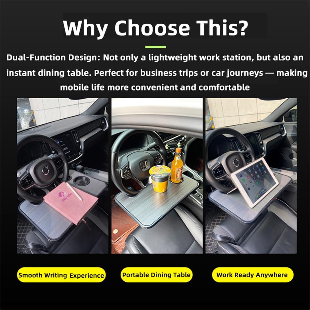 Car Desk for Laptop, 16" Steering Wheel Tray for Car, Brown