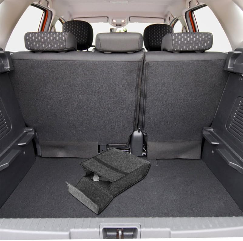 2-Pack Felt Car Trunk Organizer with Lid: Small Collapsible Cargo Storage Box Bin for Compact Sedan &amp; SUV - Anti-Slip Noise-Free Auto Interior Storage Bag for Groceries &amp; Tools, 11.79"x11.00"
