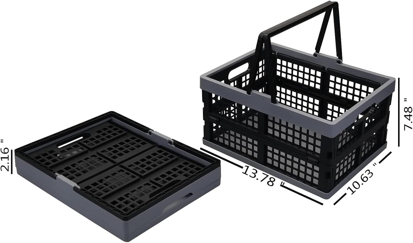 2-Pack 15 L Plastic Collapsible Shopping Basket with Handle | Folding Storage Crates, Collapsible Design, Portable Carry Handle, Stackable Structure, for Shopping, Pantry & Garage