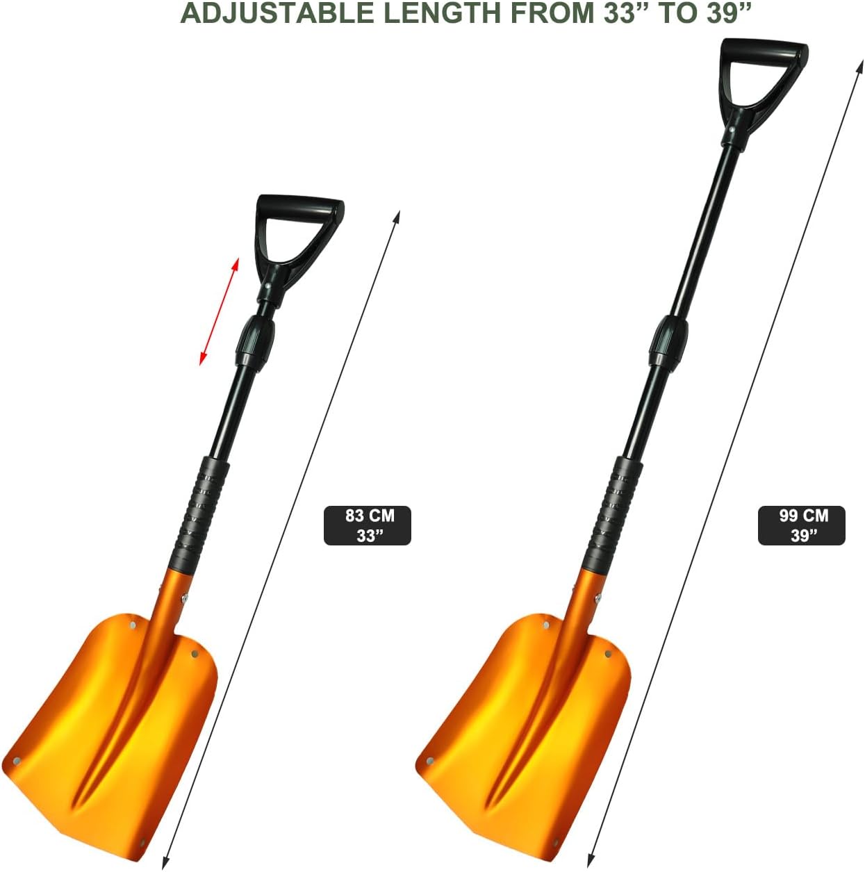 GEARFLAG Collapsible Folding Aluminum Compact Snow Shovel 39" - Snow Removal in Winter, Emergency Kit for Vehicle, Car, Van, SUV, Truck, Snowmobile, Gardening (Orange)