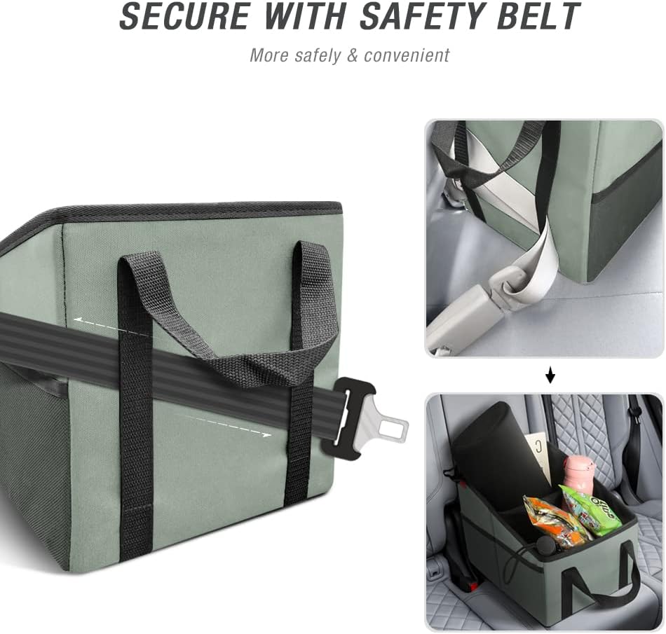 Car Seat Organizer - Passenger Seat Organizer, Collapsible Small Car Seat Storage Organizer for Console Front or Back, Automotive Backseat Organizer with Belt 4 Cup Holders for Kids Accessories, Cyan