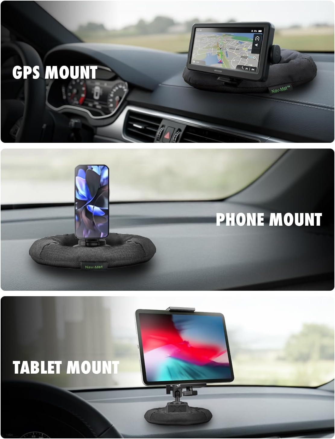 Bracketron NavMat Portable GPS Dash Pad Converts Windshield GPS Mount into Dashboard Mount Weighted Beanbag Friction Base 8 inch Base 3.5 inch Center