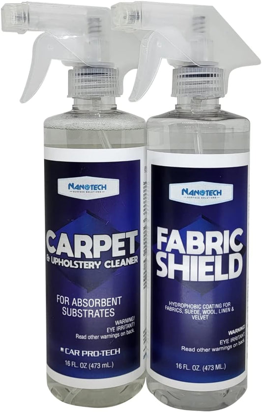Nanotech Solutions Upholstery Care Kit- Includes Carpet & Upholstery Cleaner, Stain Remover and Fabric Shield, Water Repellent Spray, SiO2 Protection, for Furniture, Clothes, Car Seats, Rugs (16 Oz.)