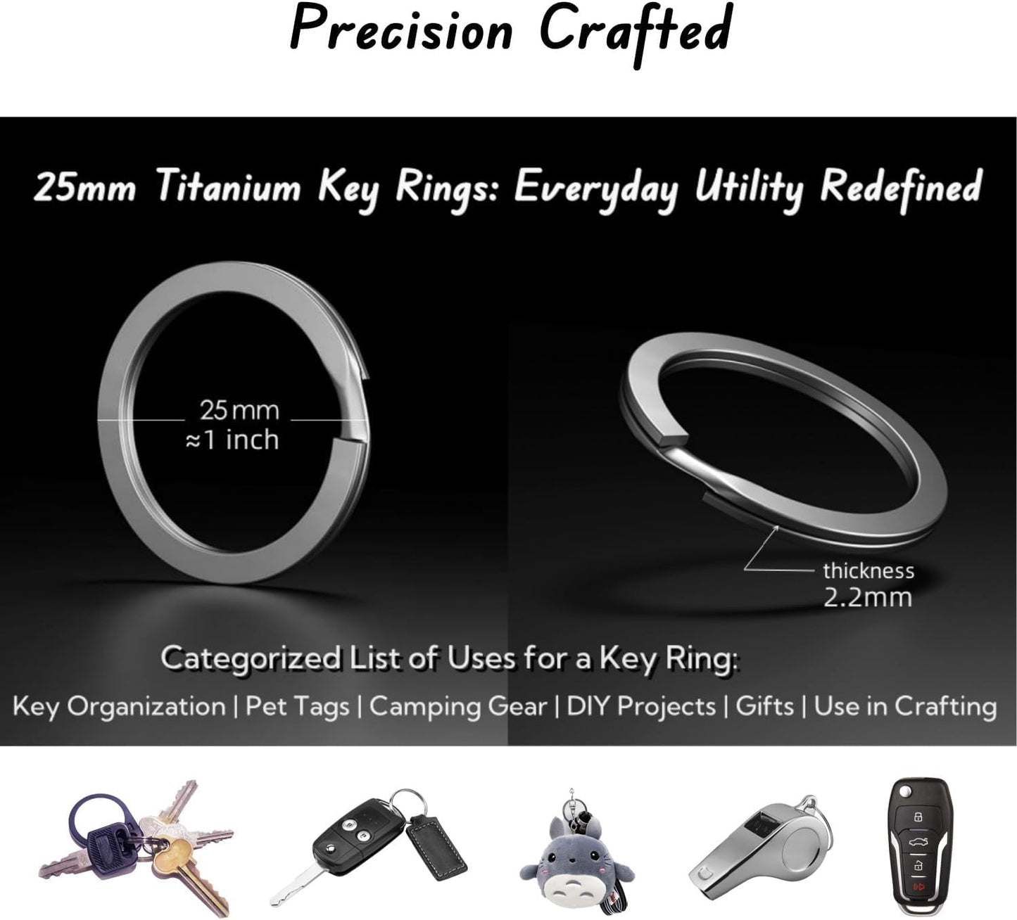 Titanium Key Rings - 25mm Flat Split Rings for Car Keys, 5-Pack | Premium GR2 titanium, ultra-lightweight & non-magnetic. 25mm flat split rings for secure key carry. 5-pack rustproof loops