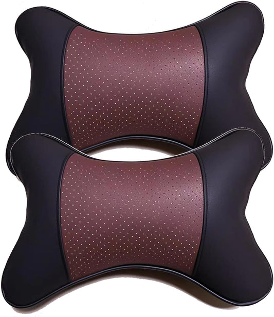 Car Neck Pillows Both Side Pu Leather 2pieces Pack Headrest Fit for Most Cars Filled Fiber Universal Car Pillow (Coffee)
