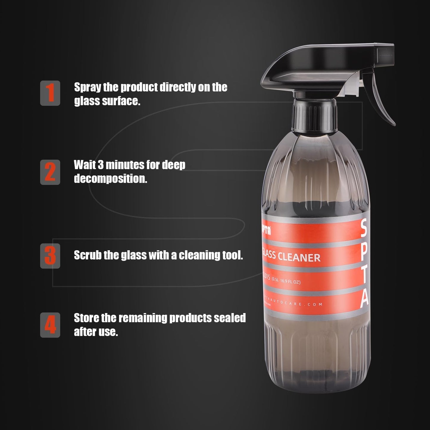 SPTA Glass Cleaner, 16oz 500ml Streak Free Glass and Window Cleaner - Works on Glass, Windows, Mirrors, and Screens, Ammonia-Free and Safe on Tinted Windows, for Cars,Trucks,SUVs, and Home Use -CL015