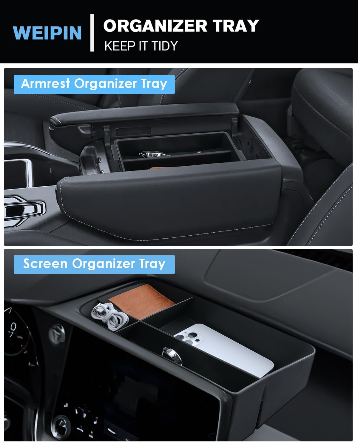 For 3PCS Double Layer Center Console Armrest Organizer&Screen Organizer Tray ABS Materials Compatible with 2024-2026 L exus TX350/TX350h/TX450h+/TX500h