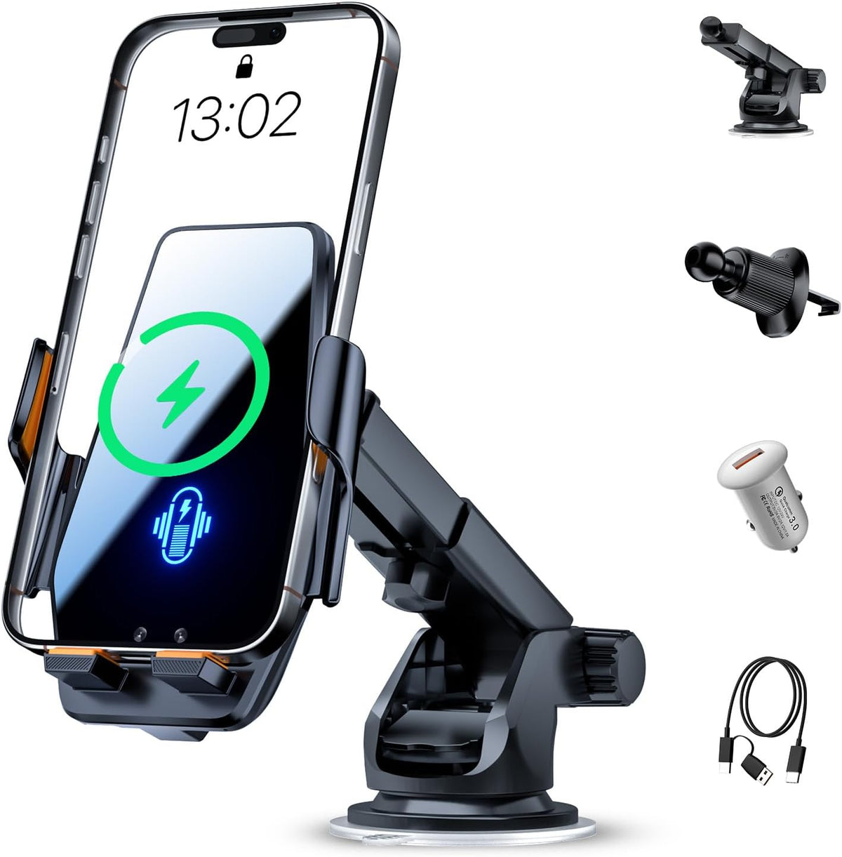 3 IN 1 Wireless Car Charger 15W Fast Charging Auto Clamping Phone Holders