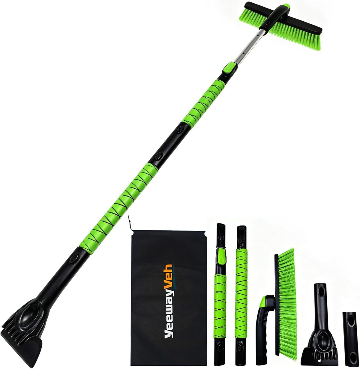 YeewayVeh 57in Snow Brush & Ice Scraper 360° Rotating, Long Handle, Green