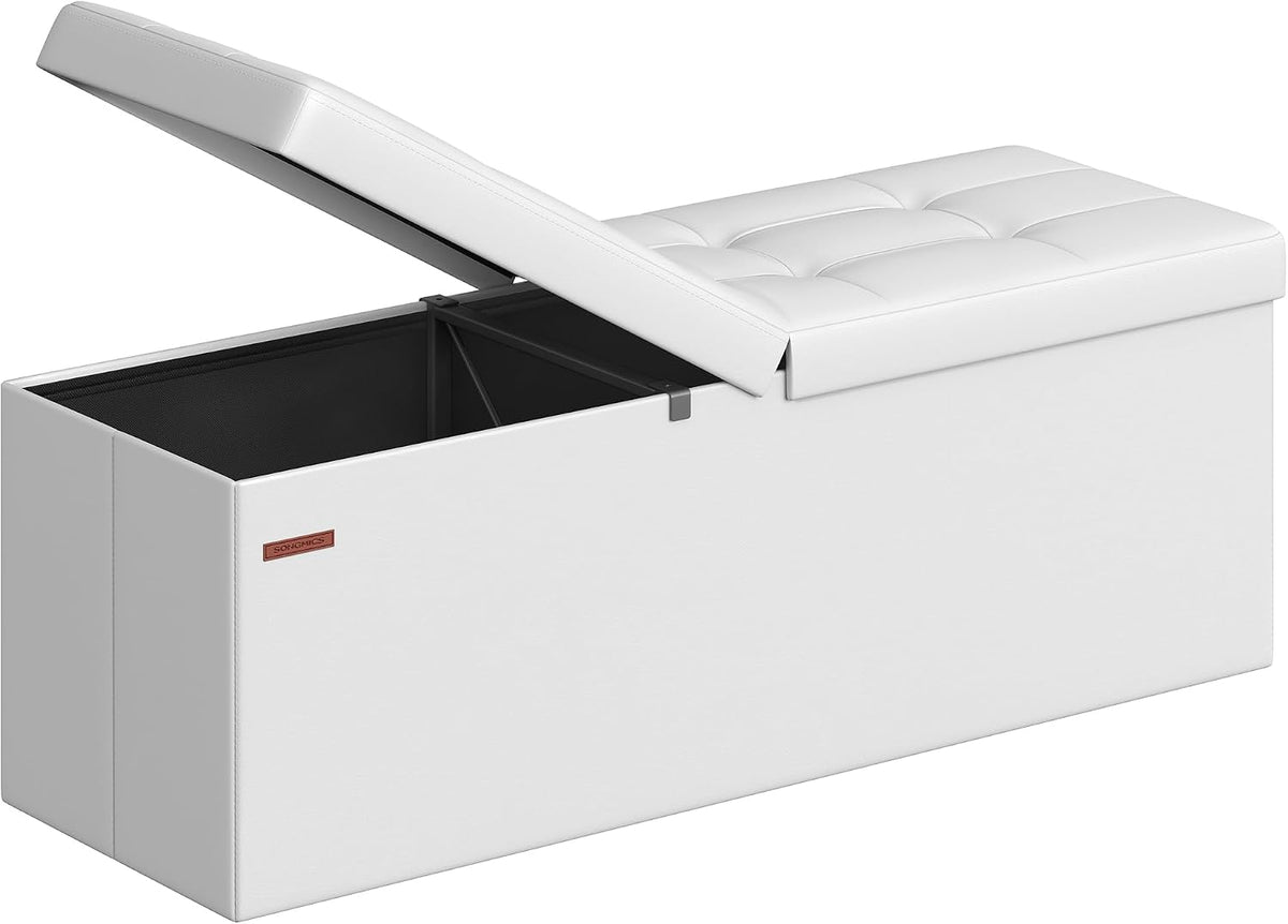 SONGMICS 43.3 Inches Folding Storage Ottoman Bench with Flipping Lid
