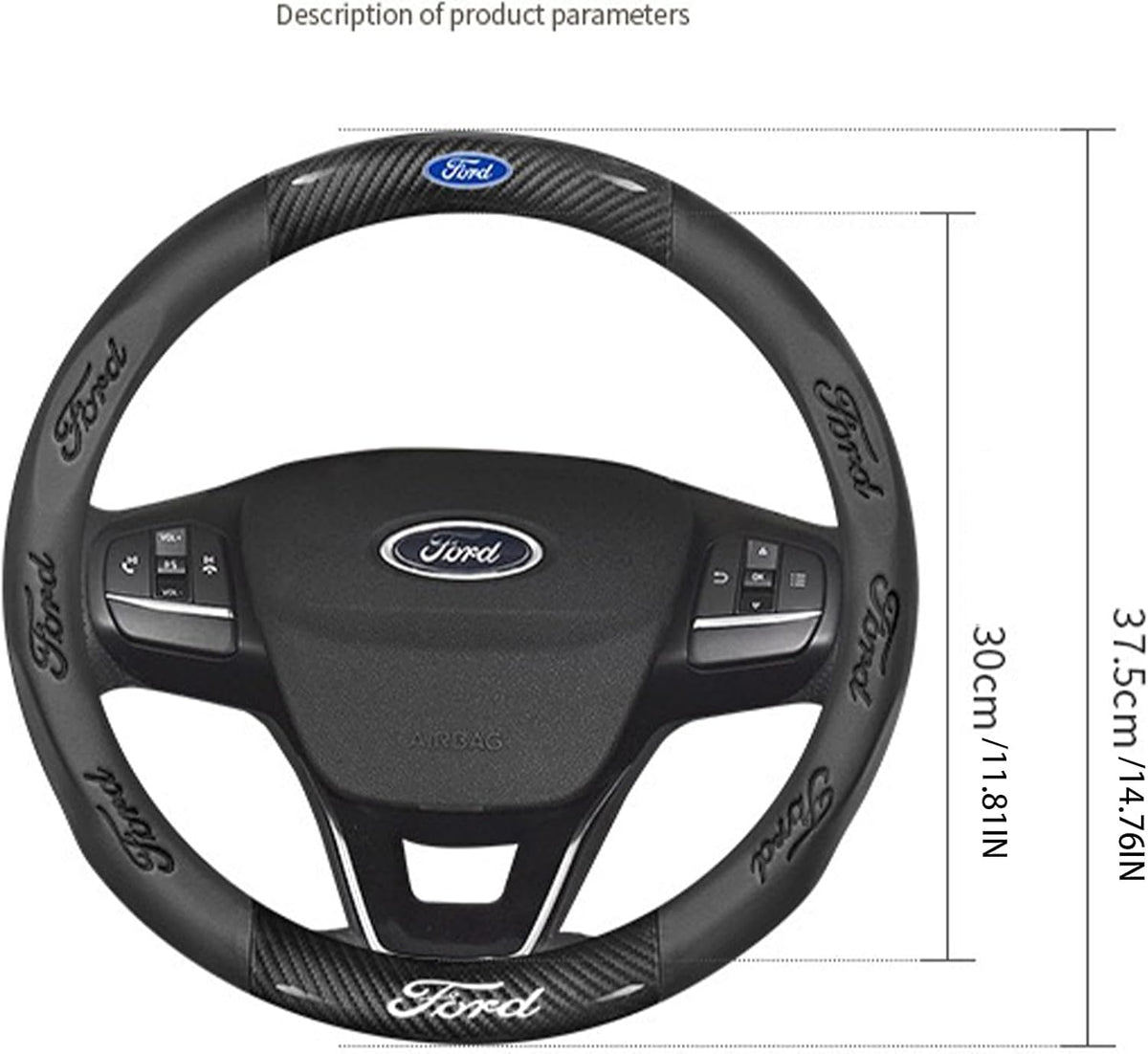 for Ford Steering Wheel Cover, Nappa Leather&Carbon Fiber Texture Steering Wheel Cover, 14.5-15 Inch Compatible with Ford F150 F250 F350 Ranger Escape Bronco Fusion Accessories