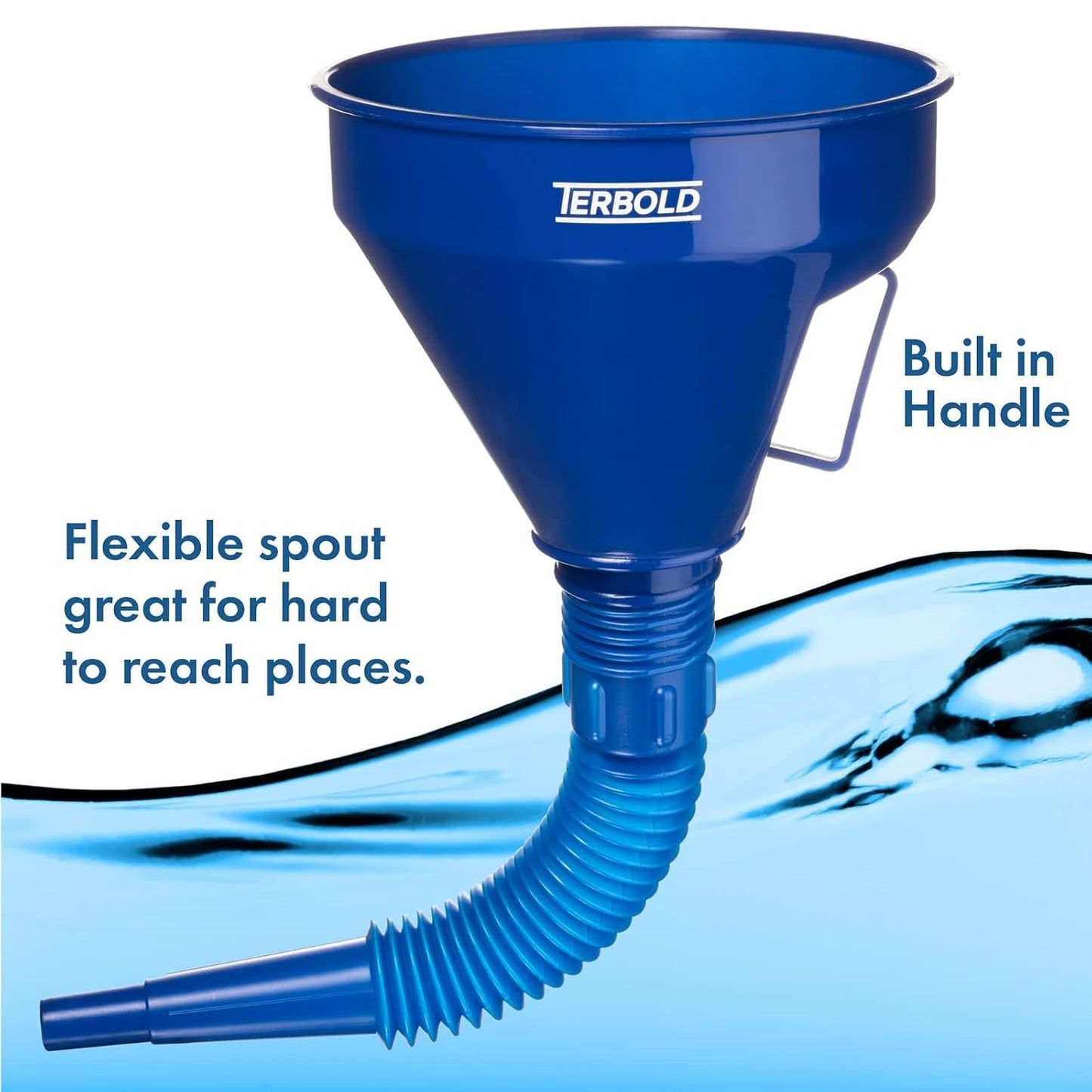 Automotive Flex Funnel with Hose & Mesh Filter (2-Pack) – Wide Mouth Oil Funnel for Gas & Transmission Fluid – Color Coded Flexible Set for Garage & Emergency Kit (Black & Blue)