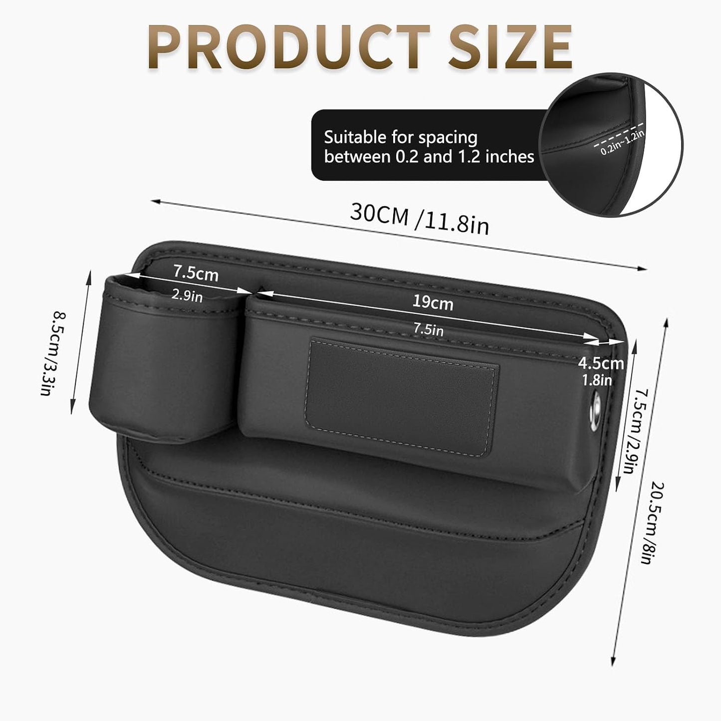 Kwak's Car Seat Gap Filler 2 Pack PU Leather Organizer with Cup Holder | Fits gaps 0.2–1.2 inches| Blocks Dropped Items | Holds Cups Up To 2.8"| Tool-free Install | Easy to Wipe Clean