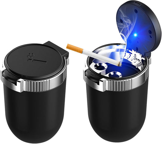 Ohleats 2PCS Car Ashtray with Lid, Stainless Steel Inner, Smell Proof, Silver