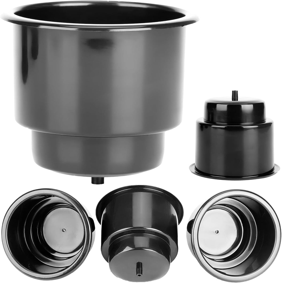 (Set of 5) Amarine-Made Black Recessed Drop in Plastic Cup Drink Can Holder with Drain for Boat Car Marine Rv - Black