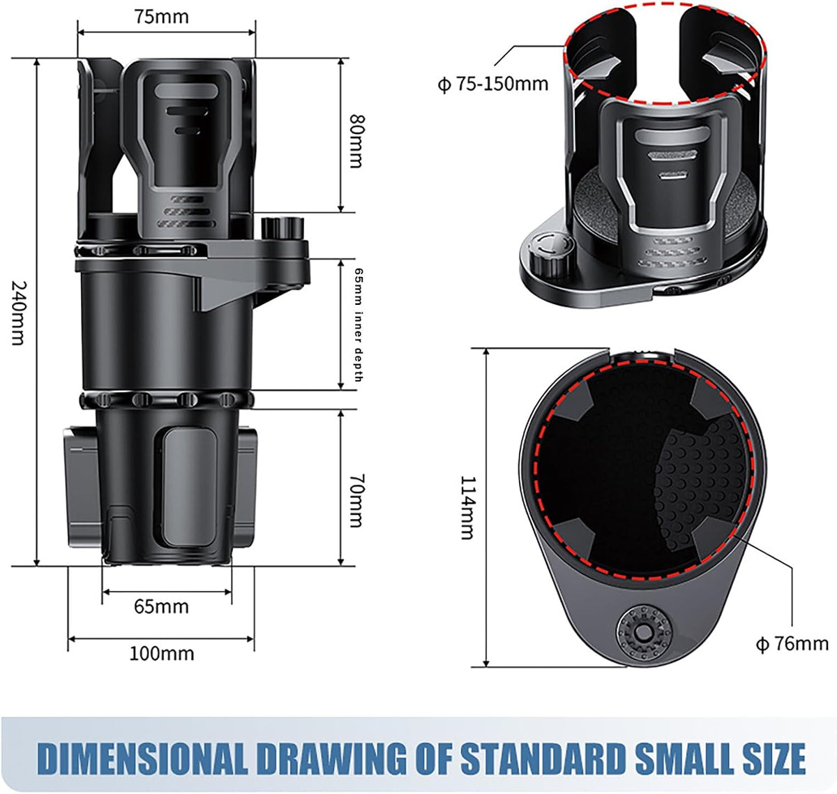 Car Cup Holder Expander for Mazda CX30, Adjustable 2-in-1 Automotive Drink Holder, 360°Rotating Dual Cup Slots Car Water Bottle Holder,S