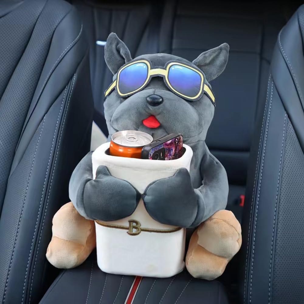 Multifunctional Deluxe Trash Can and Storage Box, Cute Tissue Box, Creative Animal Cartoon Decorative Organizer for Car and Home, Dog, Grey
