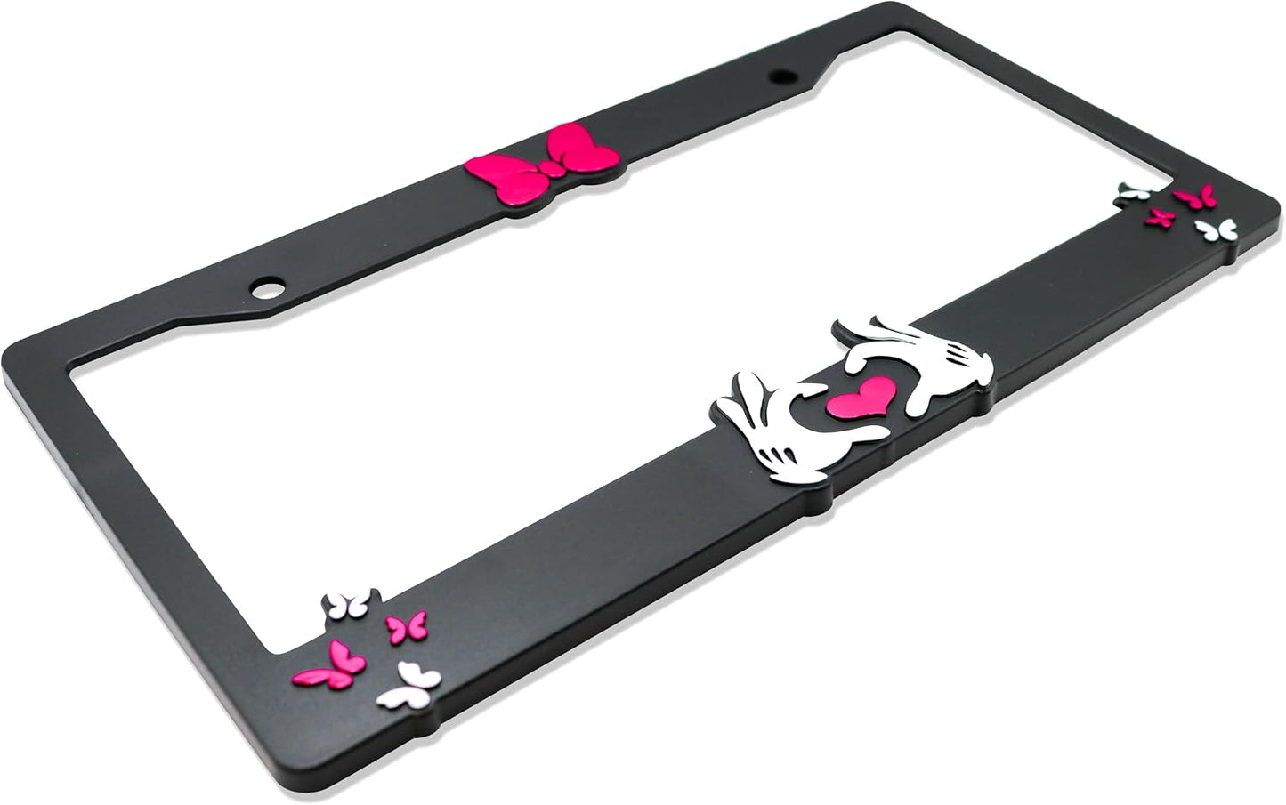 Minnie Bow V2 3D Raised License Plate Frame | 1 Pack Car License Plate Cover | Universal US Black License Plate Holder | Auto Accessories (Car, Truck and SUV)