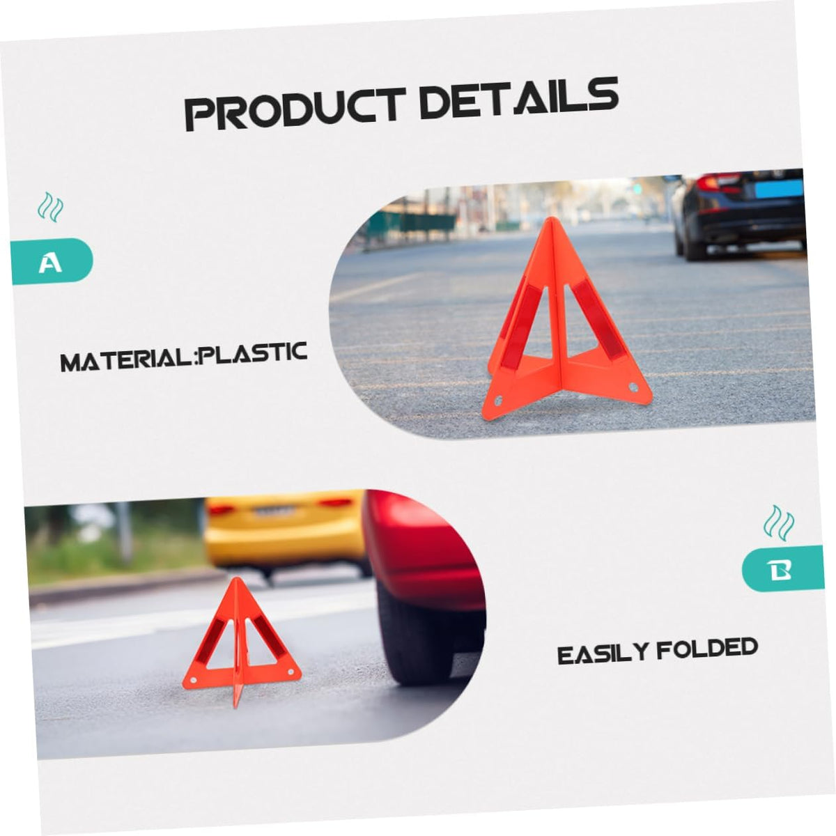 3 Pack Reflective Triangle Warning Signs Portable Foldable Red Plastic