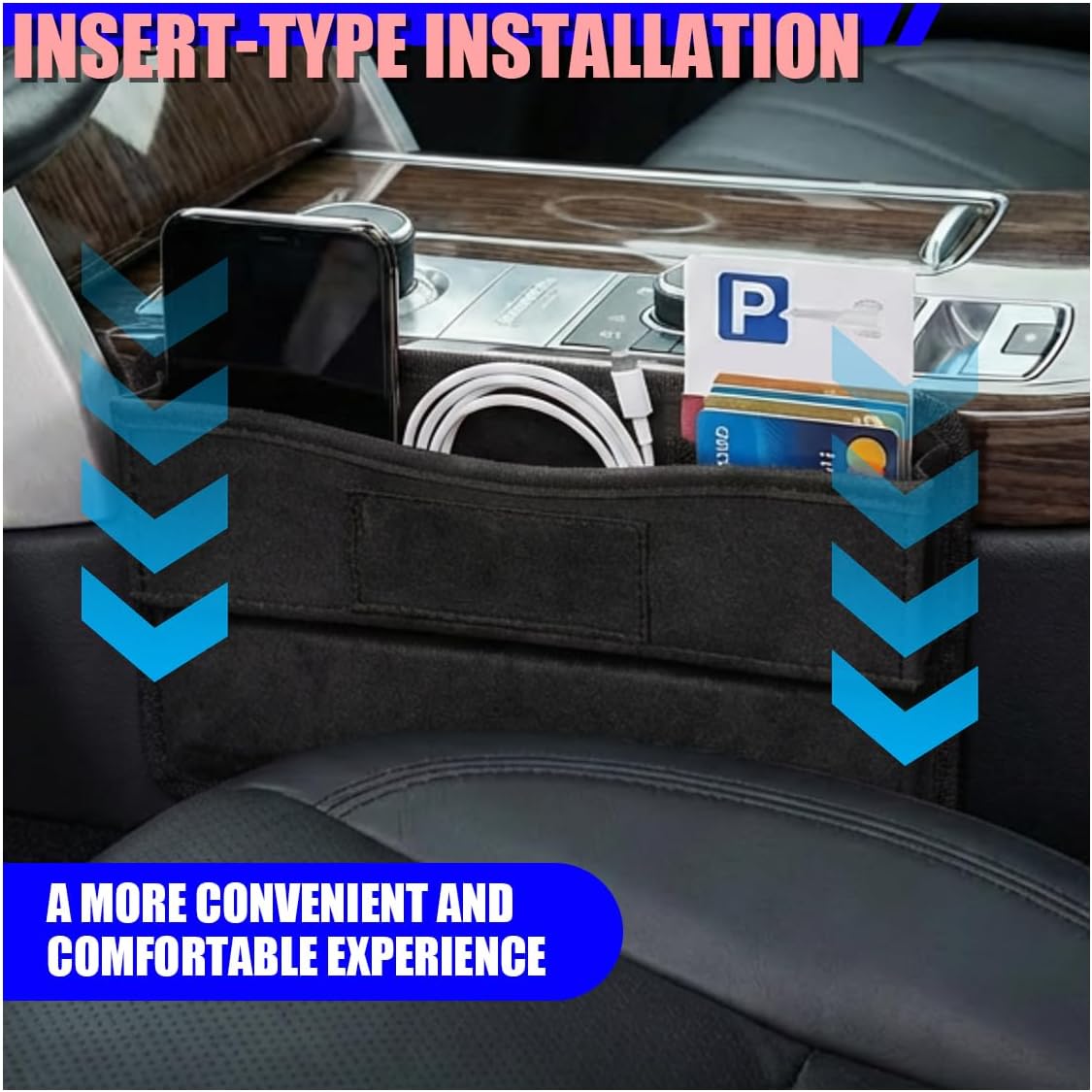Car Seat Gap Filler, Anti-Drop Automotive Front Seats Gap Storage Box for Phone, Glasses, Key, Card, Universal Vehicle Interior Organizer Accessories for Car, SUV, Truck (Black)