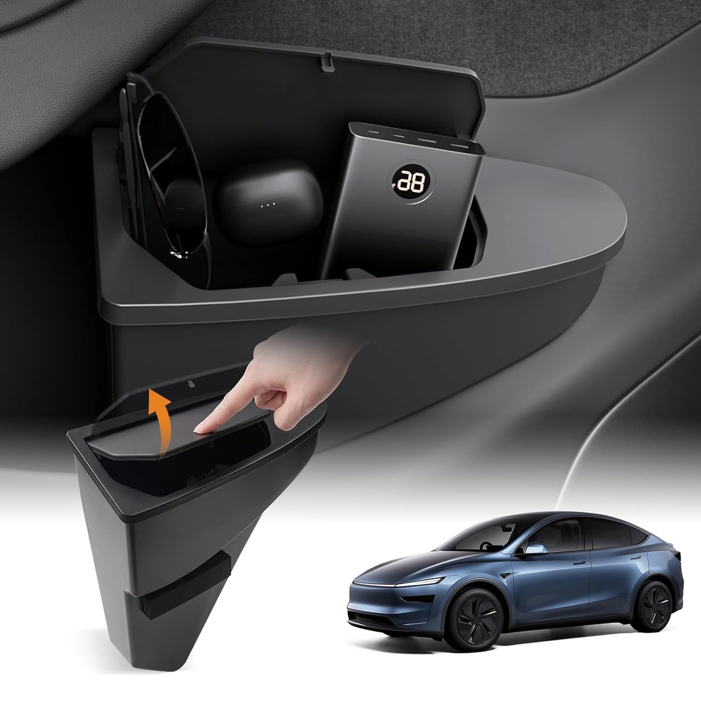 Shademax 2PCS Car Front Door Trash Can for Tesla Model Y Juniper/YL 2026 2025, Side Door Storage Box Organizer Accessories with Push-to-Open Lid Design ABS (NOT for Standard)