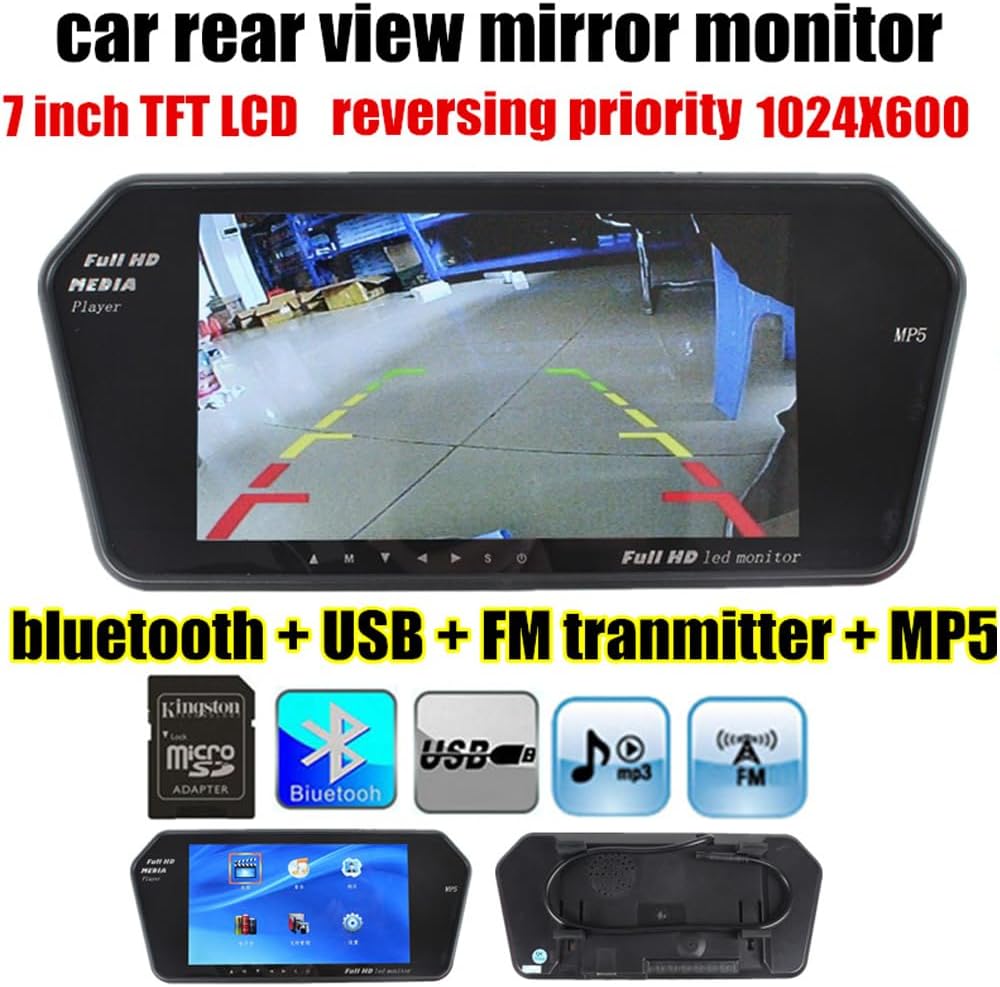 7 inch Car Radio with TFT LED Screen Built-in Speaker,Car Rear View Mirror Monitor,Bluetooth MP5 Player Car Stereo with Remote Control USB TF FM Transmitter