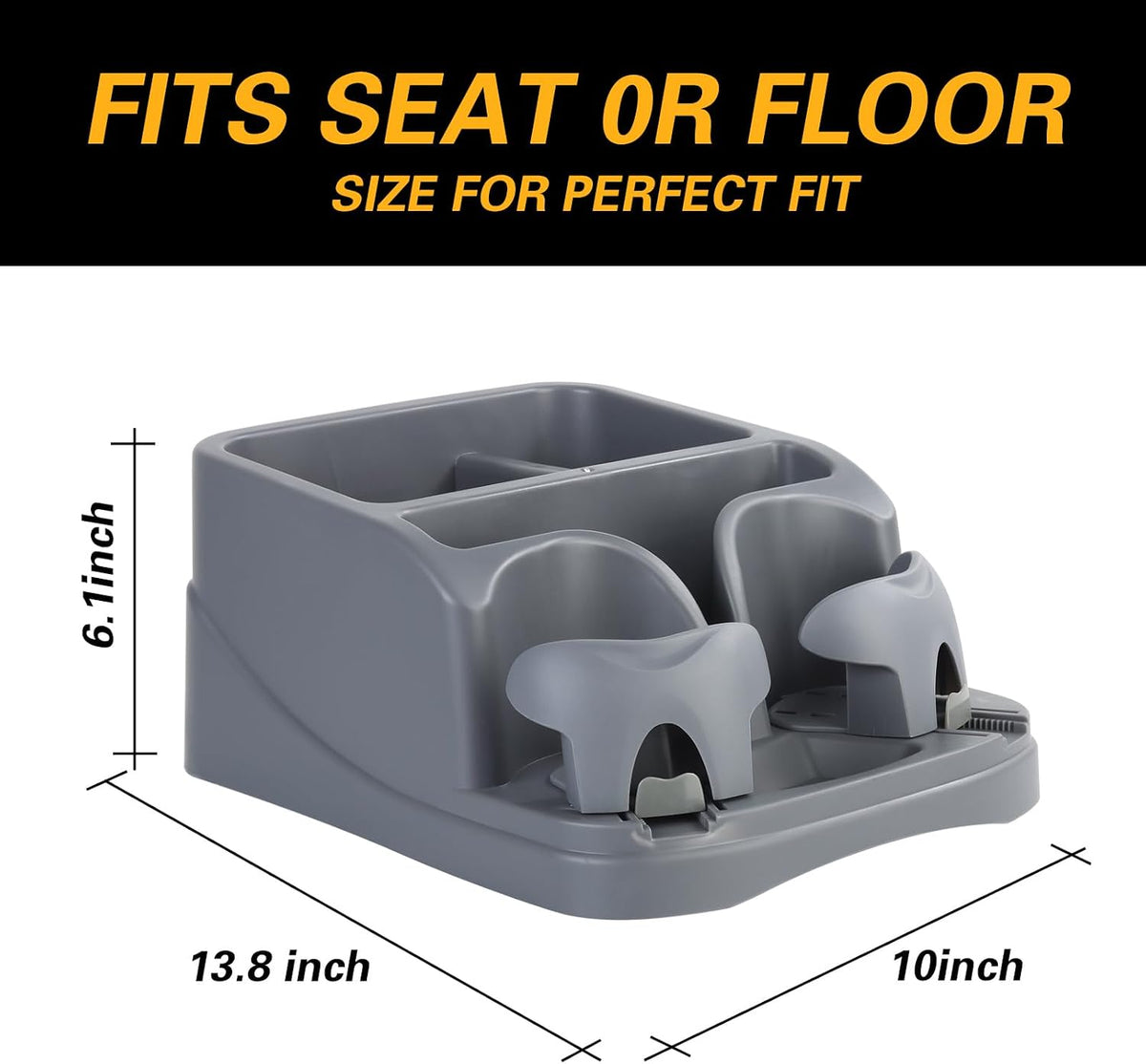 Large Size Plastic Console for Cars, Trucks, Minivans, SUVs with 2 Adjustable Drink Cup Holders Pad Book Holder, Back Bench and Front Seat or Floor Middle Console Universal Vehicle Organizer Grey