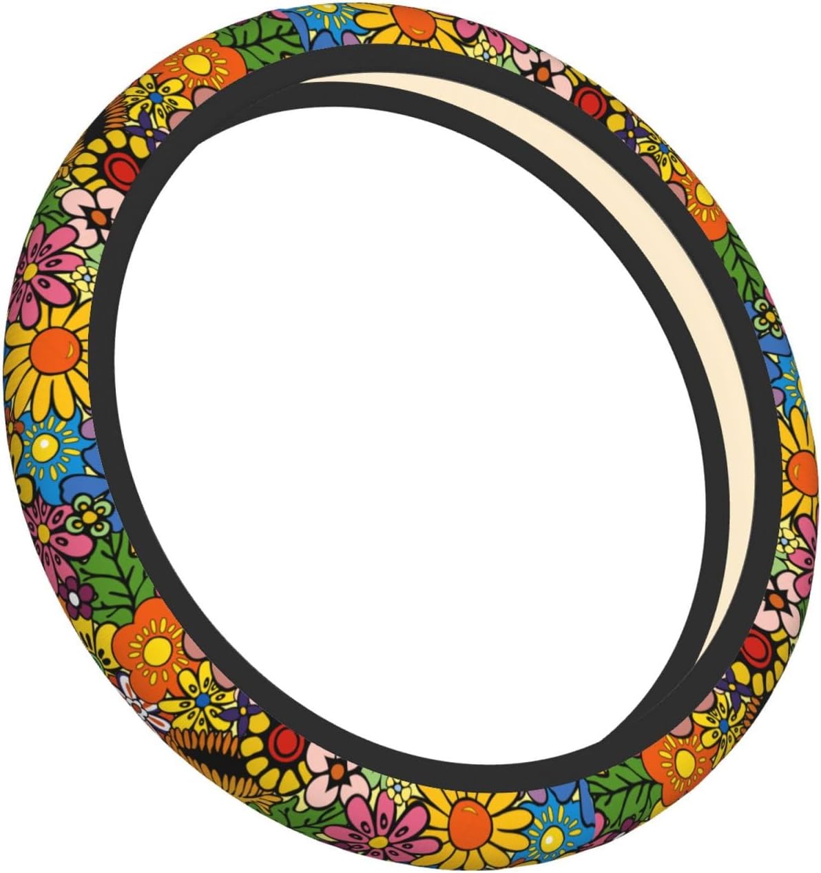 Hippie Flower Neoprene Steering Wheel Cover- 15in Car Accessories