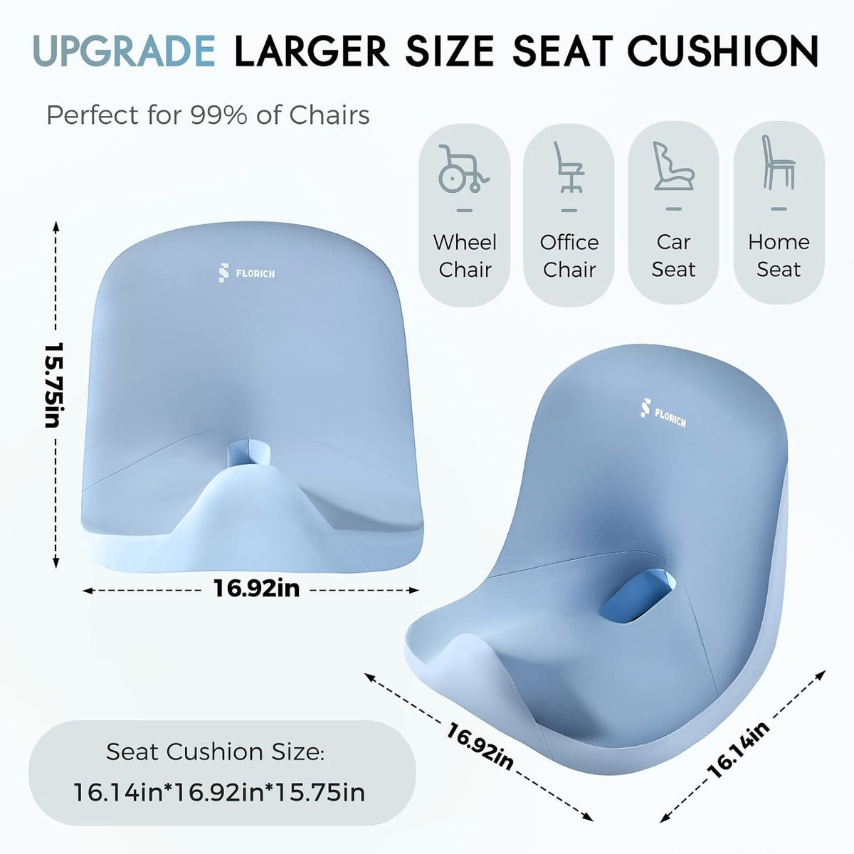 Car Seat Cushion and Lumbar Support Pillow, Larger Memory Foam Seat Cushion, Ergonomic L-Shaped Design Cushion for Back Pain Relief, Non-Slip Driving Cushion for Car, Office, Truck, Gifts for Mom-Blue