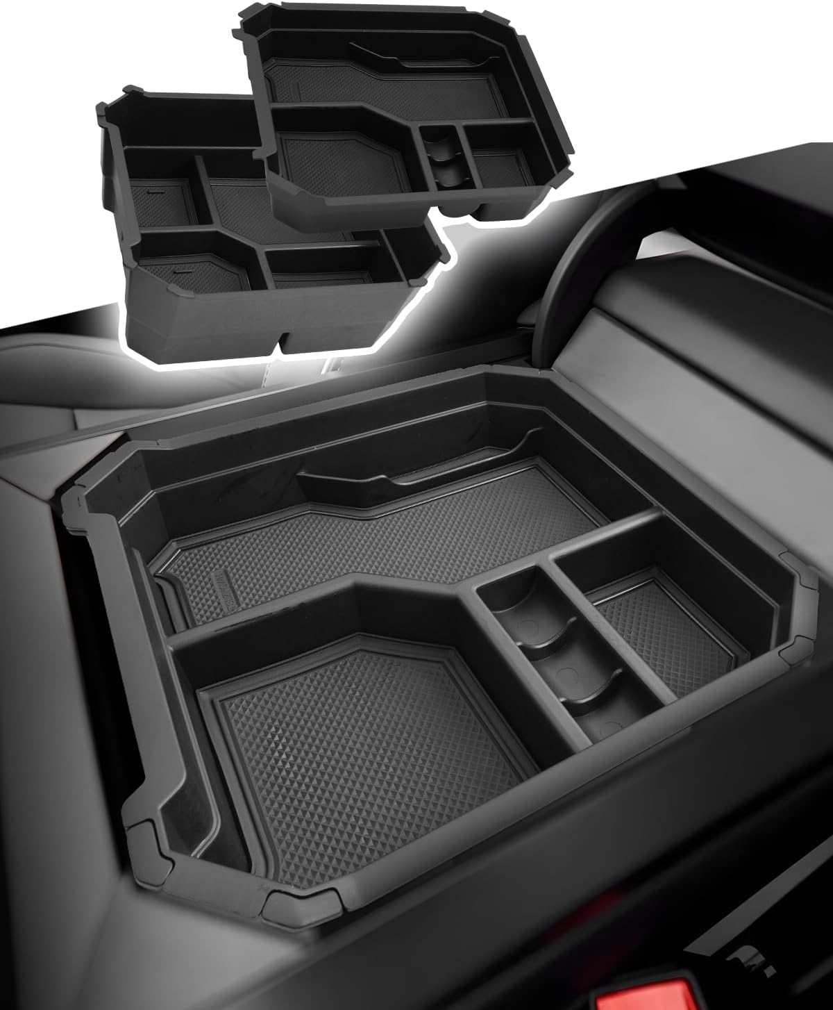 CDEFG Double Layers for 2024 2025 2026 Tesla Cybertruck Center Console Organizer Tray for Cyber Truck 2024-2026 Accessories Armrest Storage Box Insert Tray for Cybertruck Arm Rest Middle Organizer