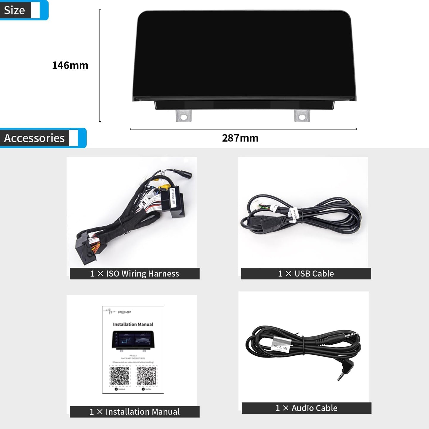 PEMP Linux Screen for BMW 2012-2017 F30 F31 F32 F33 F34 F35 F20 F21 F22 ID4 NBT CIC, Support iOS 26 Wired and Wireless CarPlay Retrofit Android Auto 328i 320i Accessories Radio
