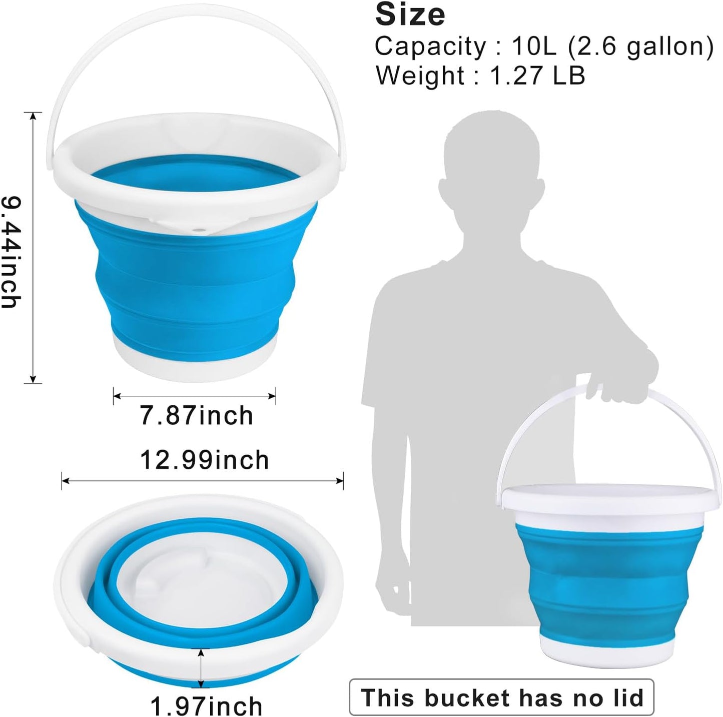 10L Collapsible Mop Bucket with Handle for Cleaning, Portable Car Wash Bucket Garden Cleaning Supplies, Ice Buckets for Parties Camping Fishing, Foldable Wash Basin Tub RV Accessories Household Use