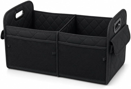 Car Organizer Caddy Oxford Quilted Trunk Organizer, Waterproof Storage Tote with Handles for Front Seat, Backseat, SUV, Truck, Van, Black