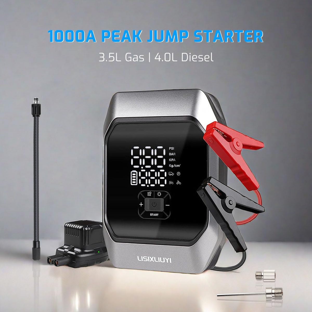 Car Jump Starter with Air Compressor 1000A Peak Auto Battery Booster Pack