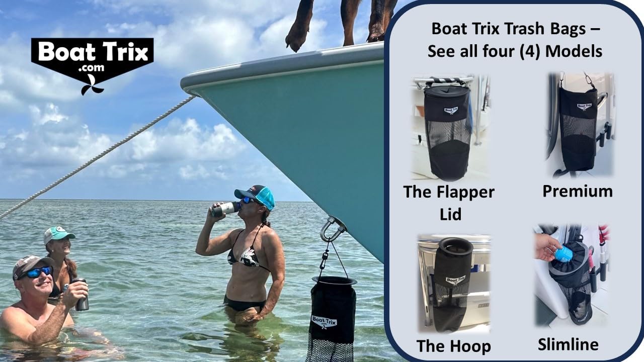 Boat Trash Bag Garbage Waste Can Reuseable Washable Mesh and Nylon/Polyester by Boat Trix Multiple Sizes and Models (Flapper Lid, Large)