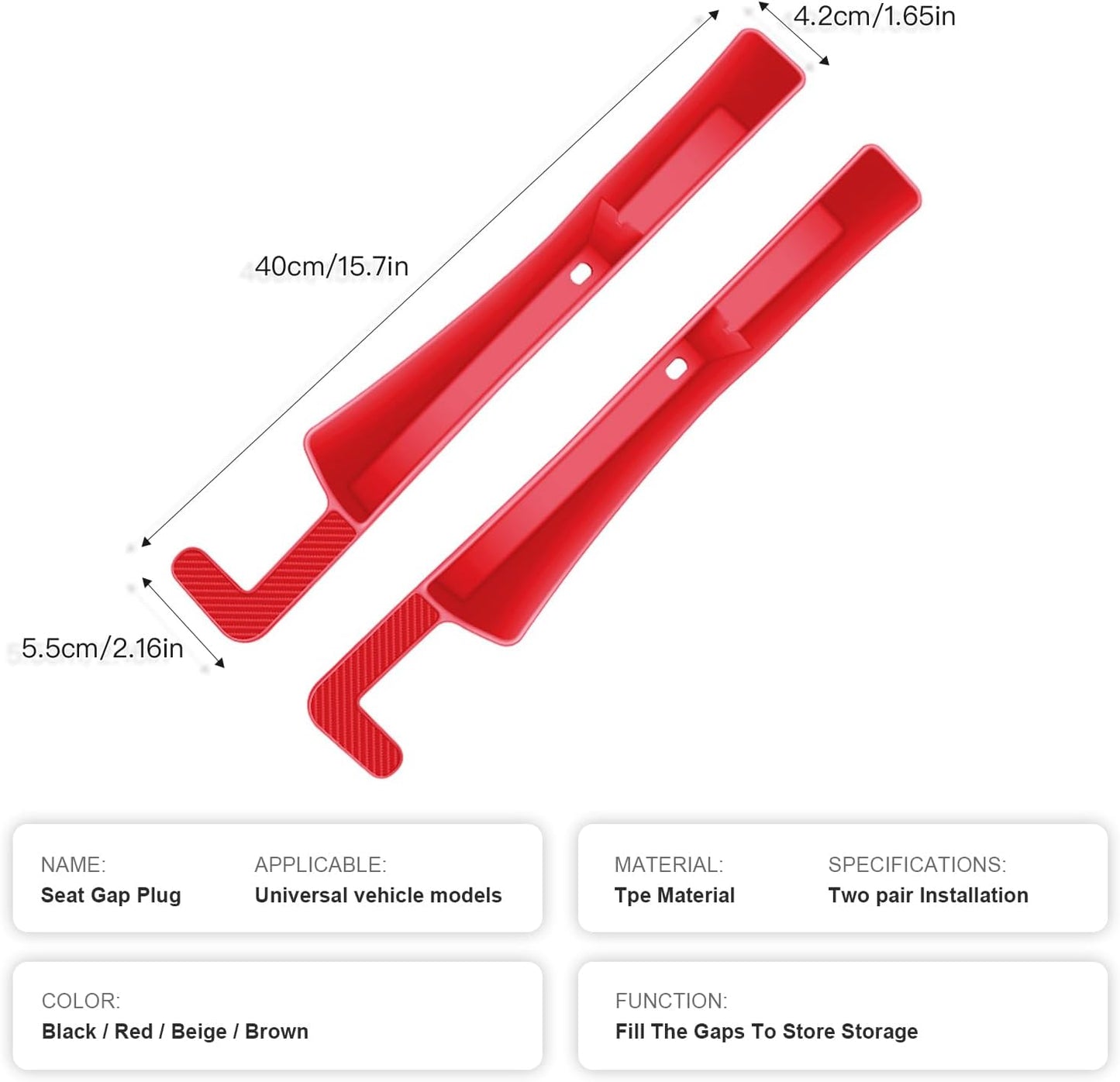 2PCS Car Seat Gap Filler Organizer,Multifunctional Car Gap Fillers with USB and Phone Holder, Universal Car Seat Storage Organizer Between Seats for Phone, Keys, Eyeglasses(Red)