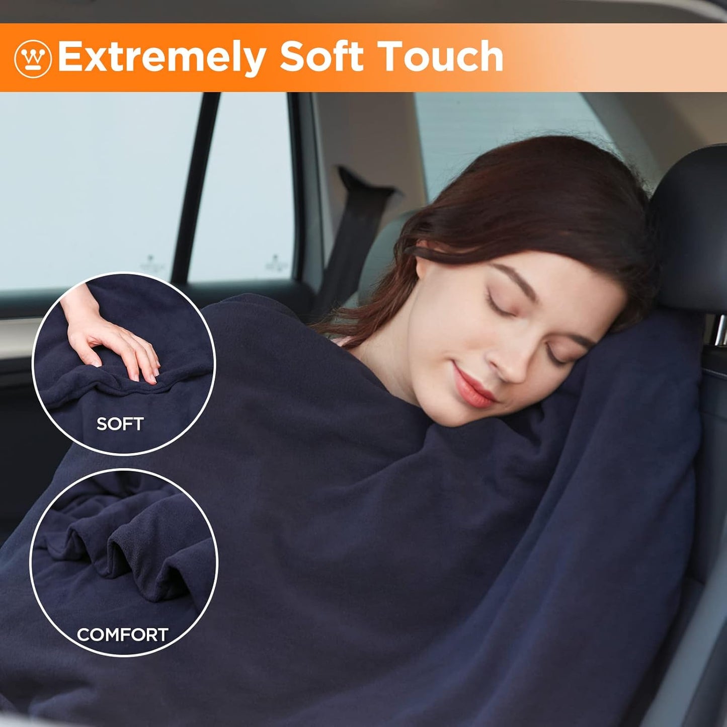 Westinghouse Heated Car Blanket, 12-Volt Electric Blanket for Car, Truck, SUV, RV, Portable Heated Throw for Camping, Navy, 59" x 43”