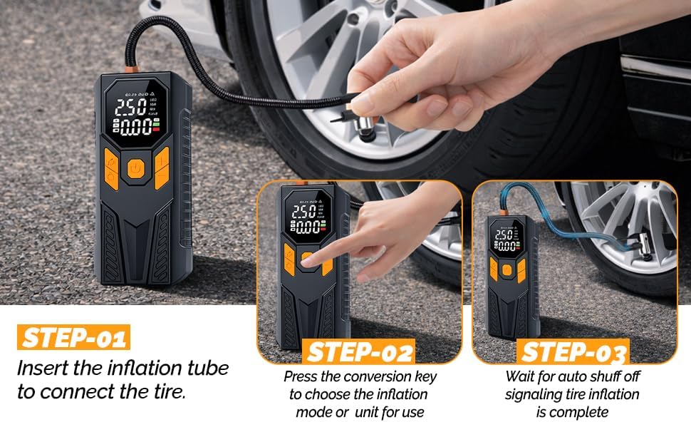 Brodys Tire Inflator Air Compressor, 6000mAh Cordless/12V DC 150PSI Pump