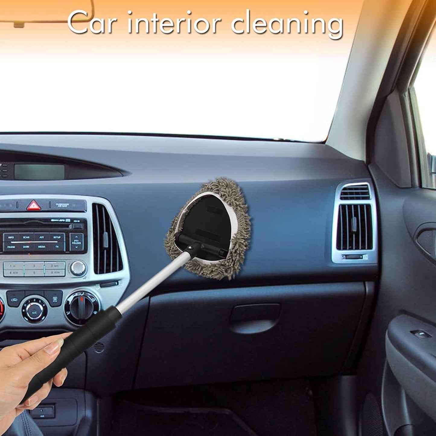 JOYFUL&HOPEFUL Car Windshield Cleaning Tool, Car Inside Window Cleaner Tool with Extendable Handle, 4pc Microfiber and 2pc Chenille, Car Interior Cleaner Tool Anti Fog, Streaks Free