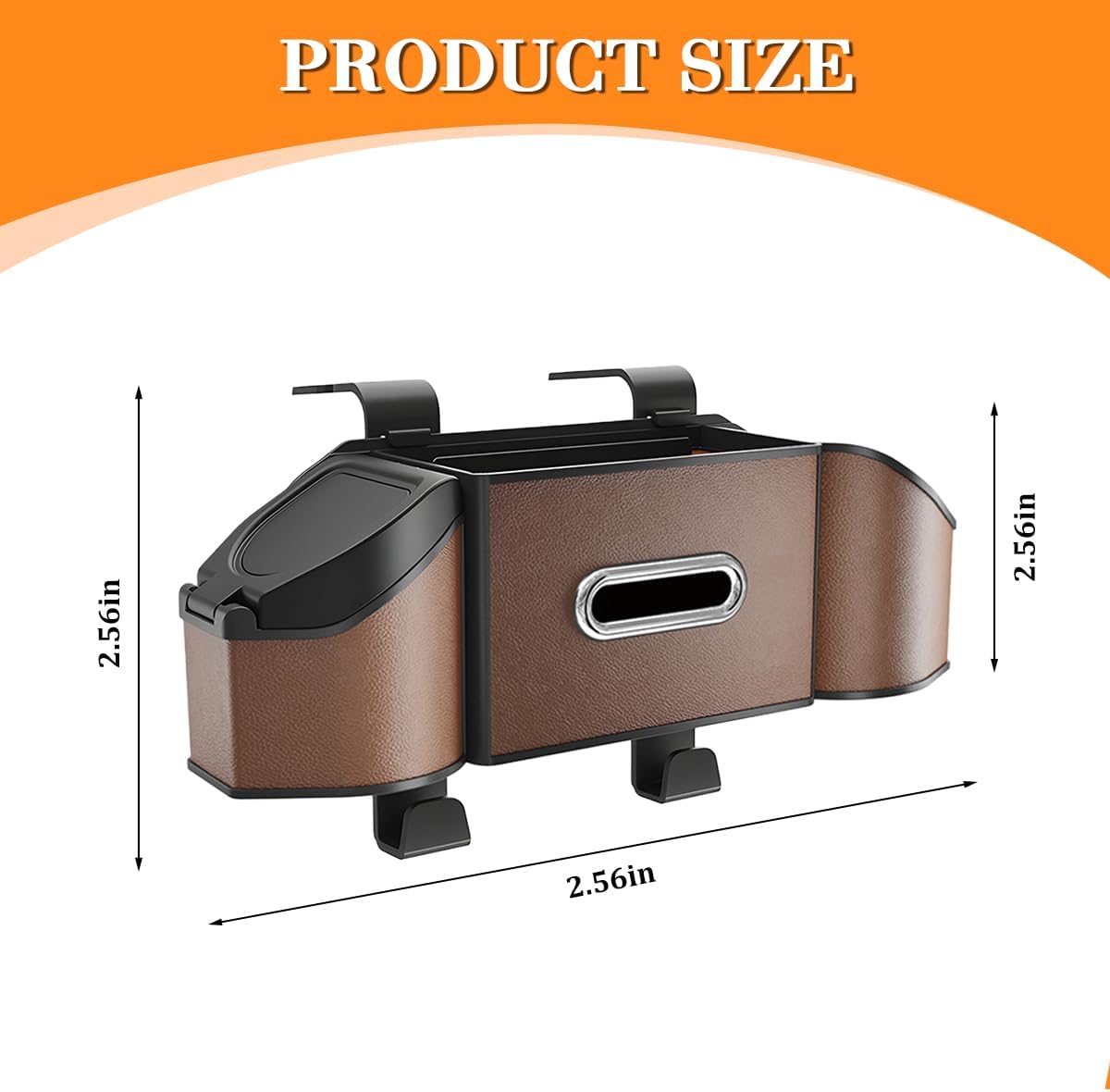 HZEL Car Seat Back Organizer, 7 in 1 Vehicle Backseat Storage Box with Cup Holder Tissue Box Trash Bin & Hooks, Multifunctional Auto Interior Headrest Organizer, Universal for SUV RV Truck (Brown)