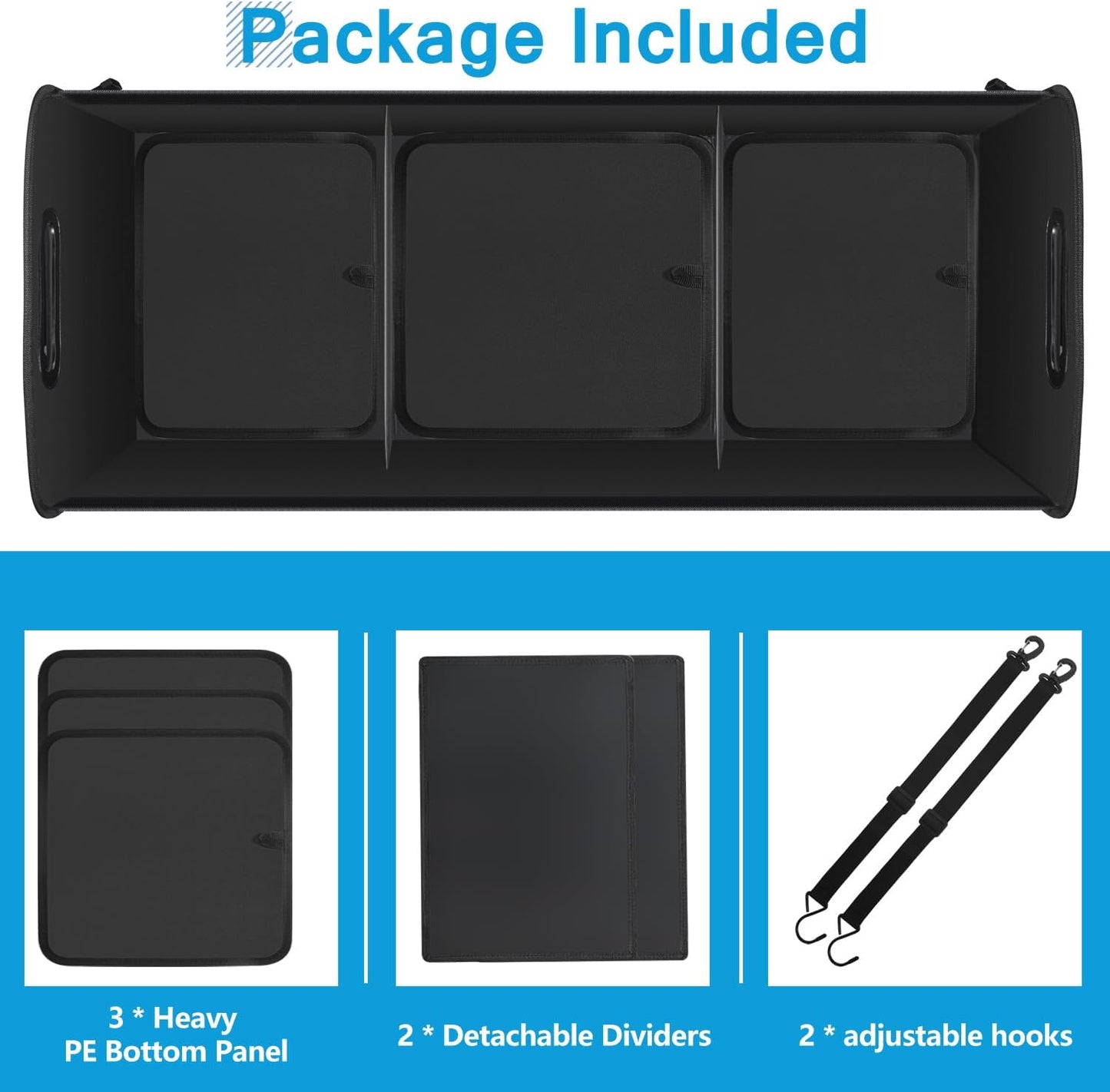 AOPHY Foldable Trunk Organizer for Car SUV Truck 95L | Collapsible storage bin with straps. Waterproof and sturdy. Fits sedans too. Folds flat when not in use. Great for drivers.