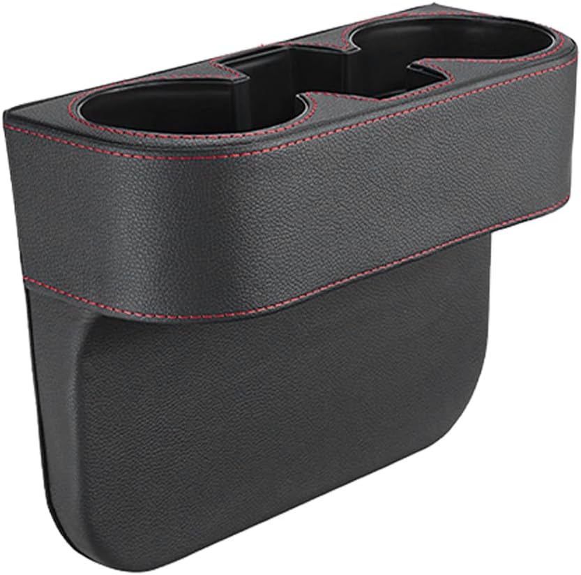 Car Gap Filler Organizer, Multifunctional Leather Console Side Crevice Blocker Storage Box with Cup Holder, Auto Seat Gap Stopper Organizer for Keys, Phones, Glasses, Universal Fit (Black)
