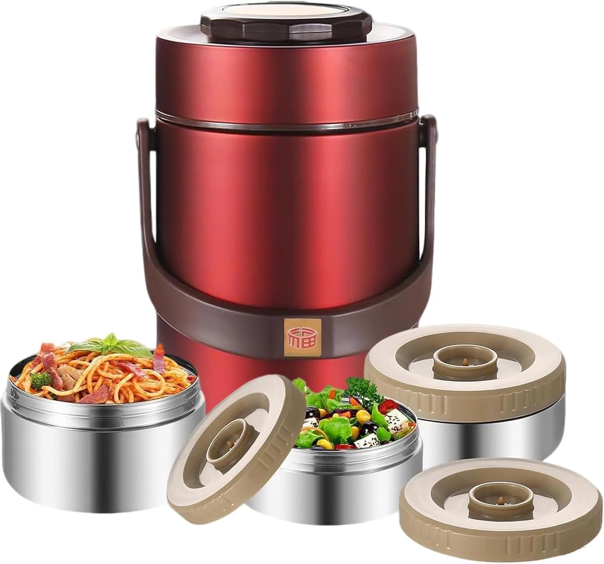 67oz Vacuum Insulated Food Container Set with 3 Stackable Compartments | Adults Thermal Lunch Box, Leak-Proof Stainless Steel Wide Mouth Thermal Food Jar for Hot Food, Office & Outdoor