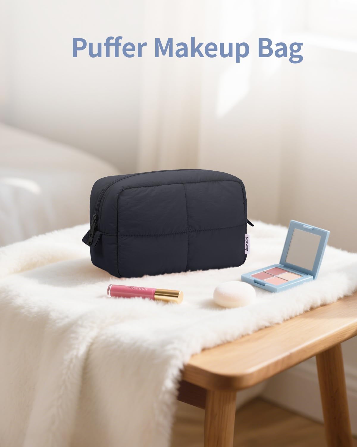 Narwey Puffy Makeup Bag Travel Toiletry Bag, Quilted Cosmetic Bag for Women