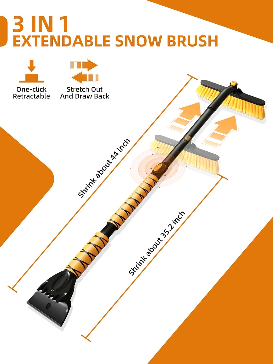 44 Inch Ice Scraper Snow Brush and Ice Scraper for Car Windshield,Extendable Snow Scraper and Brush with Comfortable Foam Grip for Truck Vehicle Automobile Snow Removal