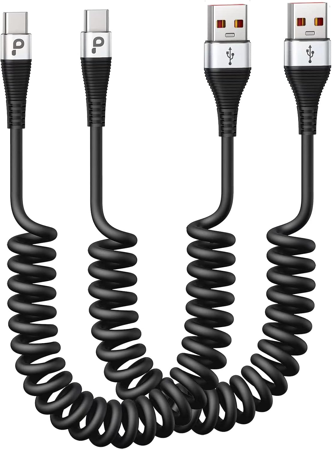 USB C Cable Fast Charging, 2Pack 3ft Coiled USB A to Type C Charge Cord for